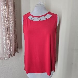 89th + Madison Bright Red Sleeveless tops Size 1X with Gold Ring Accents